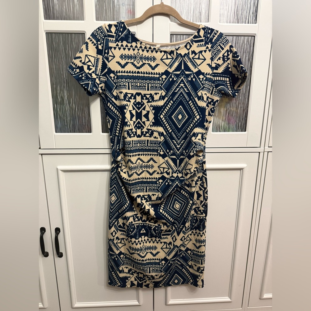 Pinkblush Navy and Cream Tribal Midi Maternity Dress